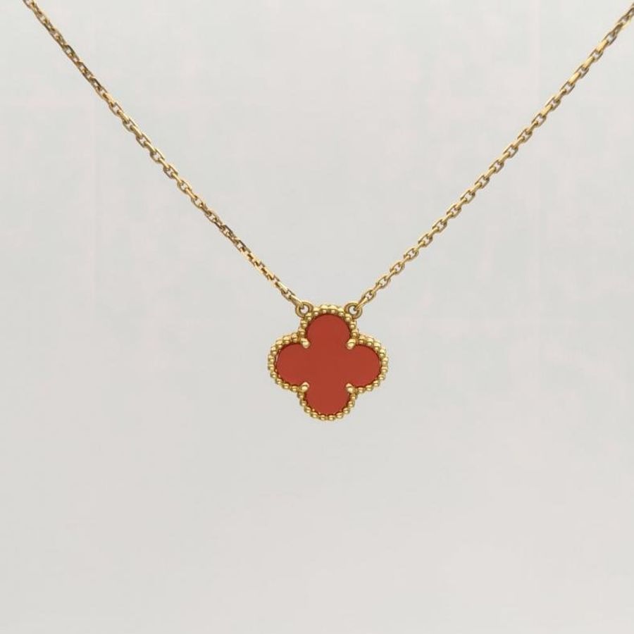 VAN CLEEF&ARPELS VintageAlhambra中號單花項鏈新扣18K黃金/紅玉髓-1