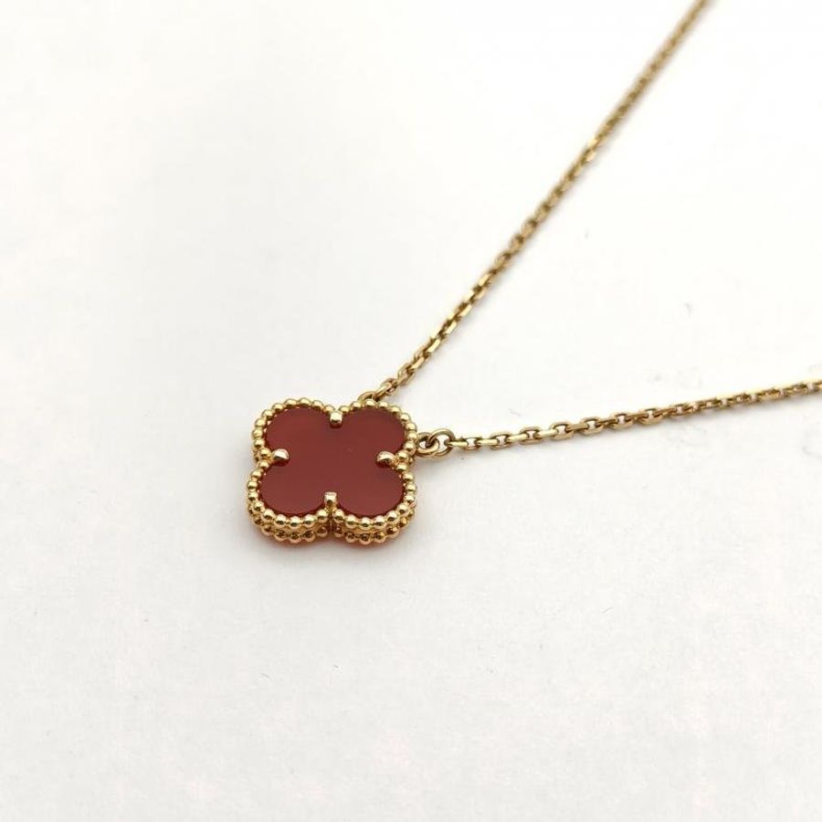 VAN CLEEF&ARPELS VintageAlhambra中號單花項鏈新扣18K黃金/紅玉髓-2