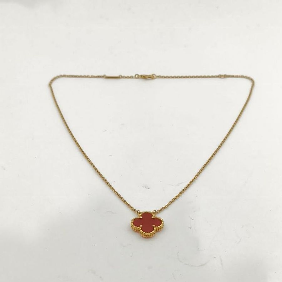 VAN CLEEF&ARPELS VintageAlhambra中號單花項鏈新扣18K黃金/紅玉髓-4