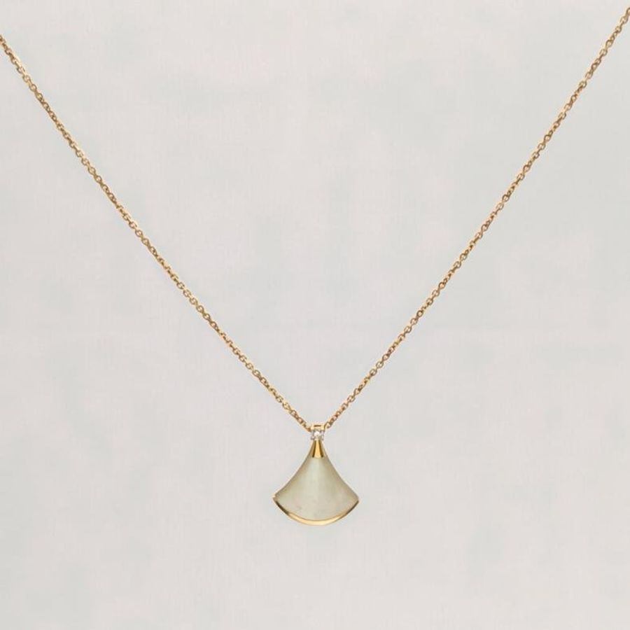 BVLGARI DIVASDREAM白母貝單鑽小扇子項鏈18K黃金/鑽石/白貝母-0