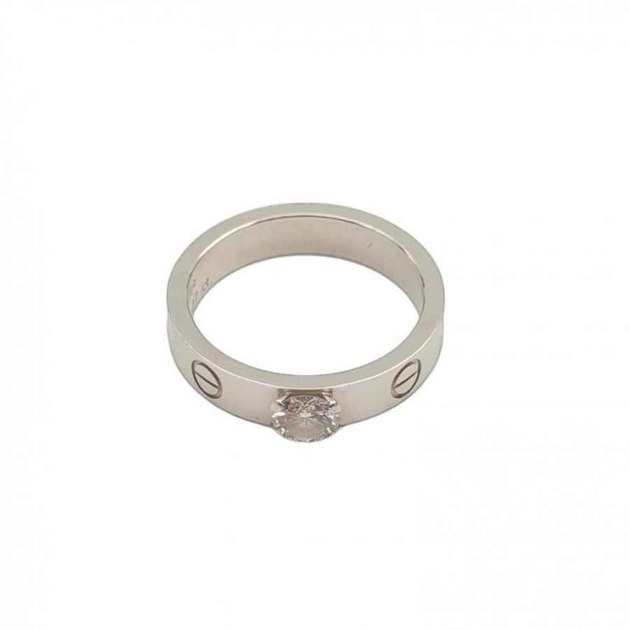 CARTIER LOVE單鑽窄版戒指18K白金/鑽石49-0