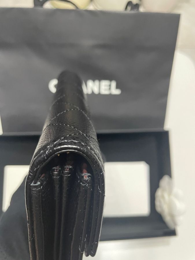 Chanel 經典雙c荔枝牛皮金扣翻蓋長夾-9