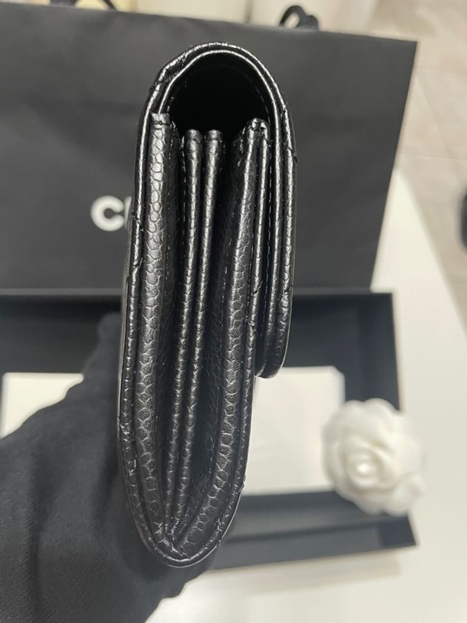 Chanel 經典雙c荔枝牛皮金扣翻蓋長夾-15