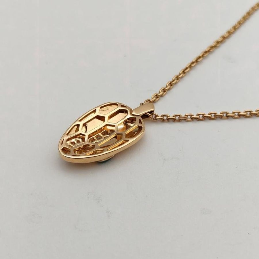 BVLGARI Serpenti系列蛇頭半鑽孔雀石項鏈18K玫瑰金/鑽石-3