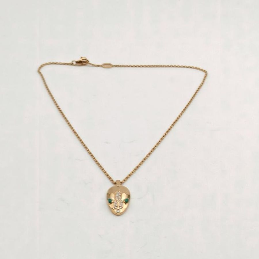 BVLGARI Serpenti系列蛇頭半鑽孔雀石項鏈18K玫瑰金/鑽石-5