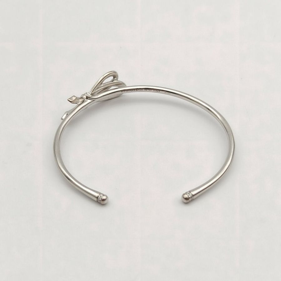TIFFANY&CO TiffanyBow蝴蝶結滿鑽手鐲小號18K白金/鑽石15號-1
