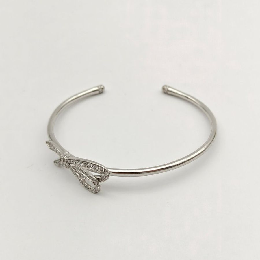 TIFFANY&CO TiffanyBow蝴蝶結滿鑽手鐲小號18K白金/鑽石15號-3