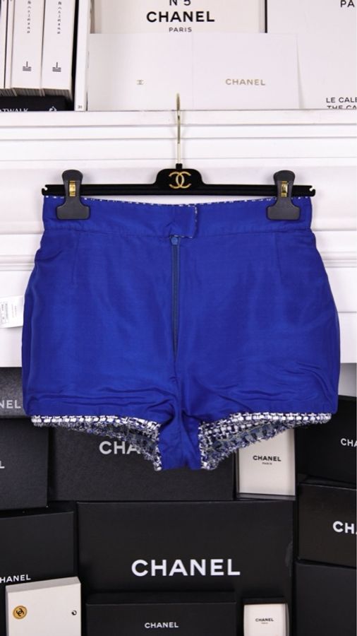 Chanel 20P春夏预告系列蓝白编织牛仔滚边短裤-6