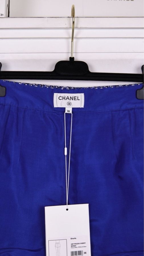 Chanel 20P春夏预告系列蓝白编织牛仔滚边短裤-12