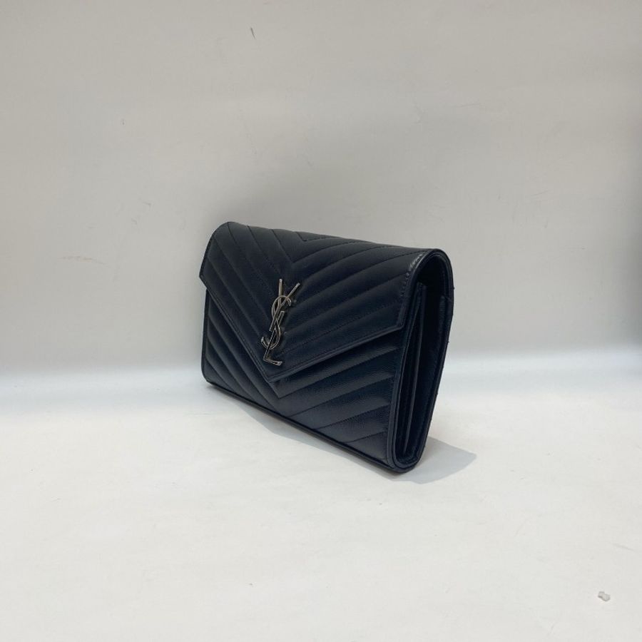 YSL圣罗兰LE Monogramme黑银中号信封包14*22*2-2