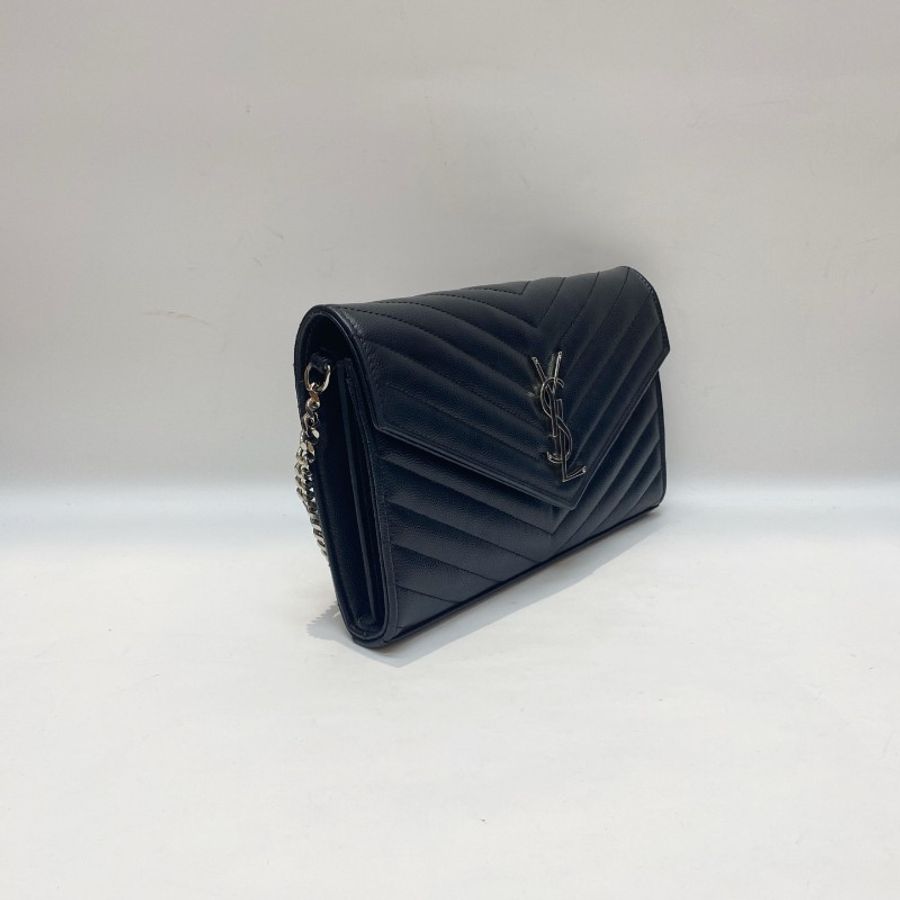 YSL圣罗兰LE Monogramme黑银中号信封包14*22*2-3