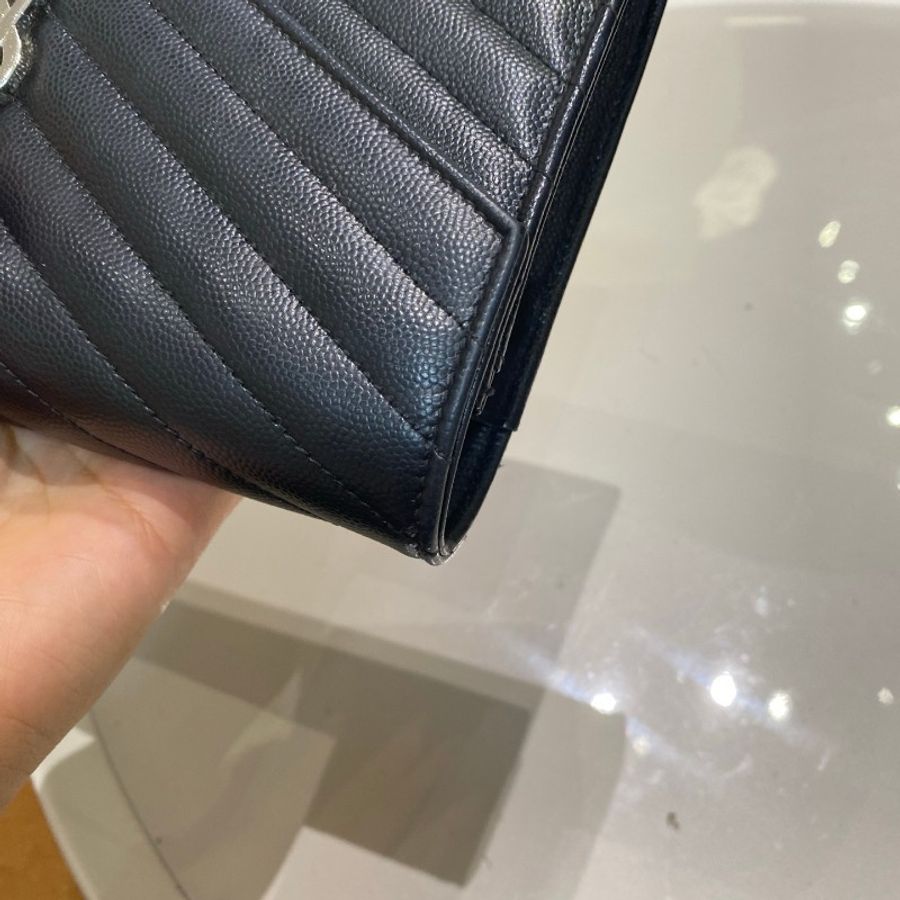 YSL圣罗兰LE Monogramme黑银中号信封包14*22*2-21