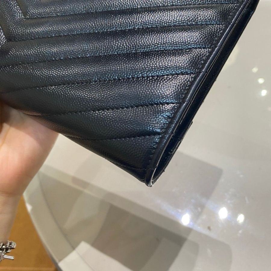 YSL圣罗兰LE Monogramme黑银中号信封包14*22*2-22