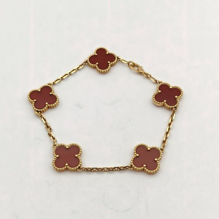 VAN CLEEF&ARPELS VintageAlhambra中號五花手鏈新扣18K黃金/紅玉髓S-M碼-1