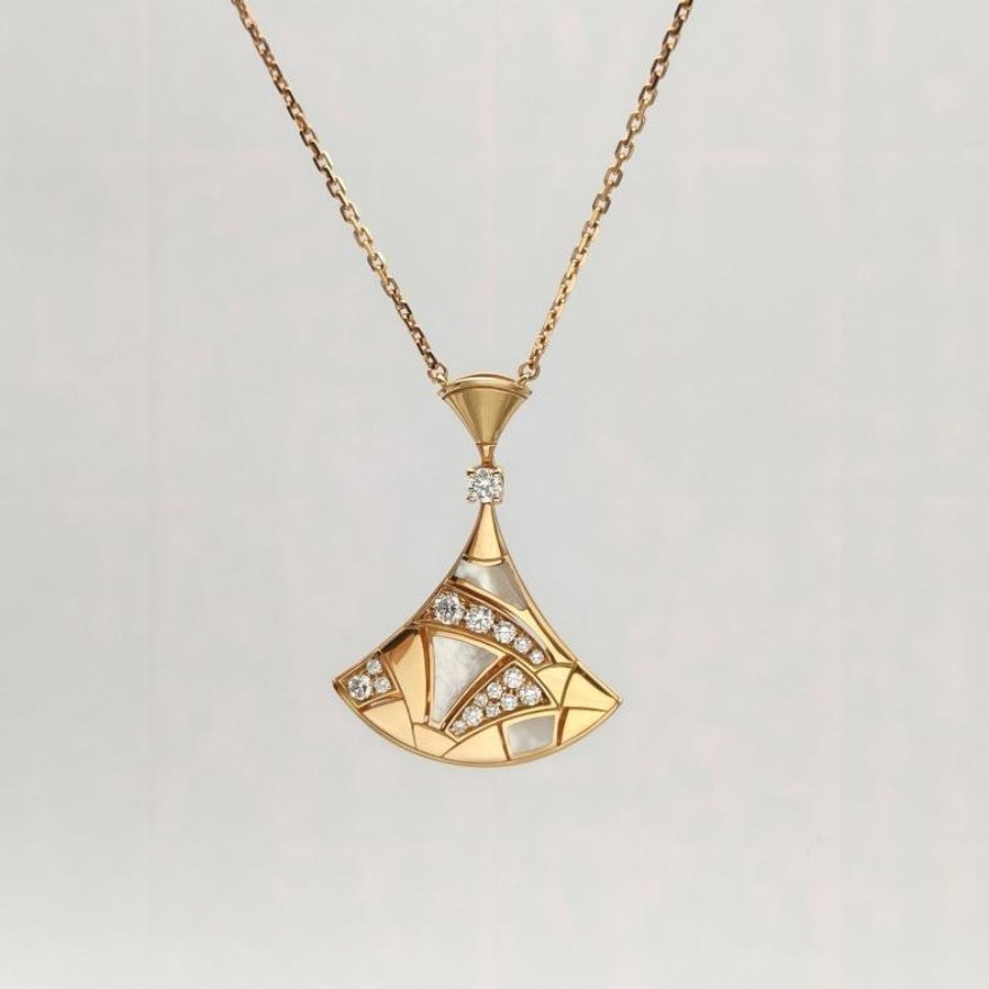 BVLGARI 18K玫瑰金DIVASDREAM貝母拼鑽扇子項鏈-1