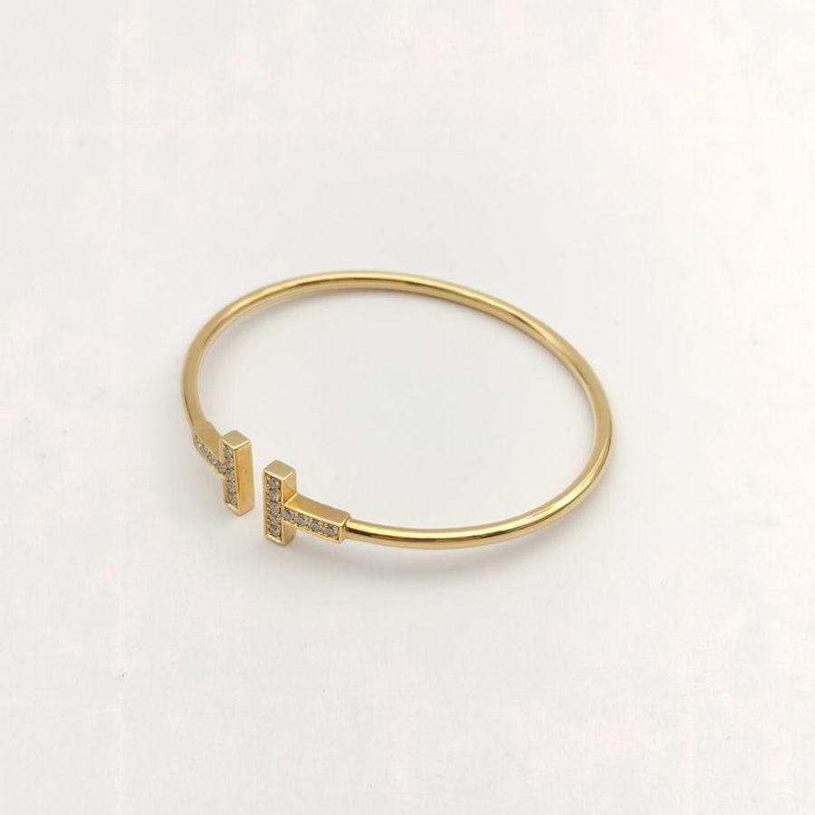 TIFFANY&CO TiffanyT線圈手鐲中號18K玫瑰金/鑽石15號-4
