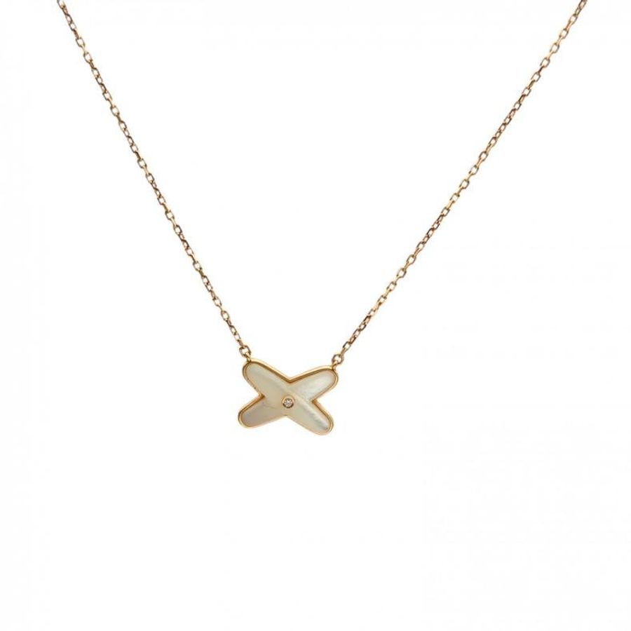 CHAUMET JuxeDeLiens歡緣小叉項鏈珍珠母貝單鑽18K玫瑰金-0