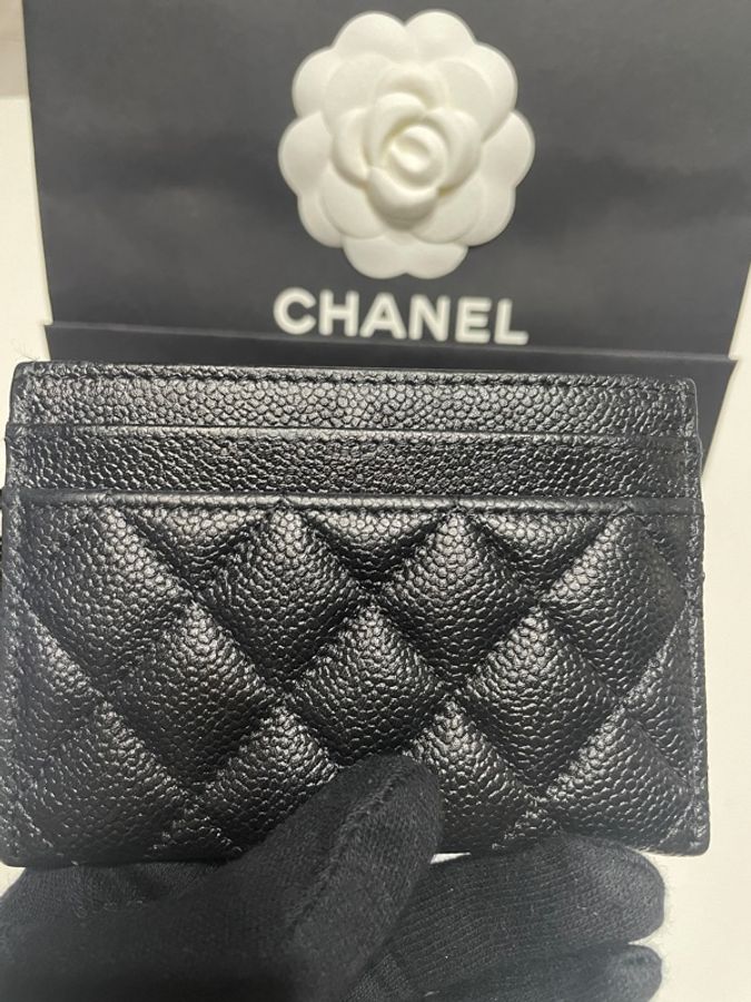 Chanel 經典款boy黑色荔枝牛皮金扣卡片夾-2