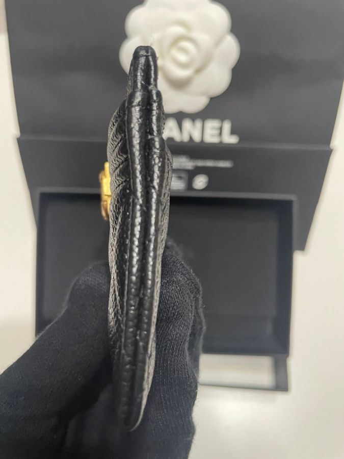 Chanel 經典款boy黑色荔枝牛皮金扣卡片夾-4