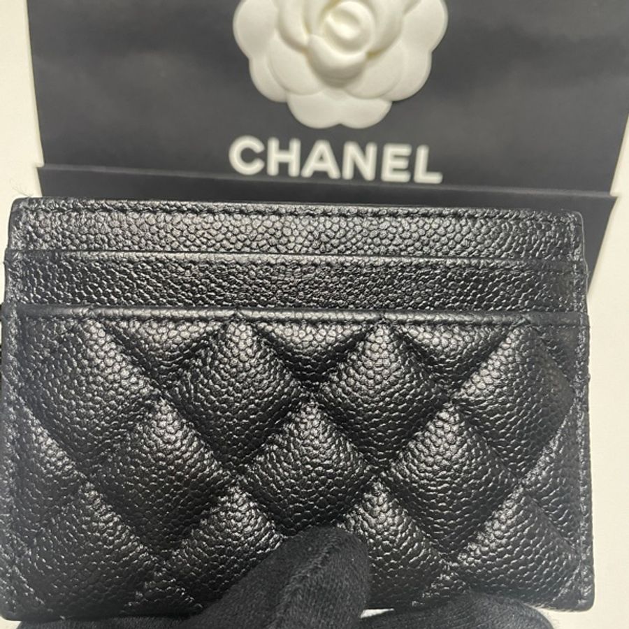 Chanel 經典款boy黑色荔枝牛皮金扣卡片夾-6
