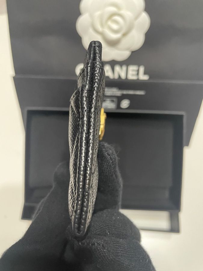 Chanel 經典款boy黑色荔枝牛皮金扣卡片夾-7