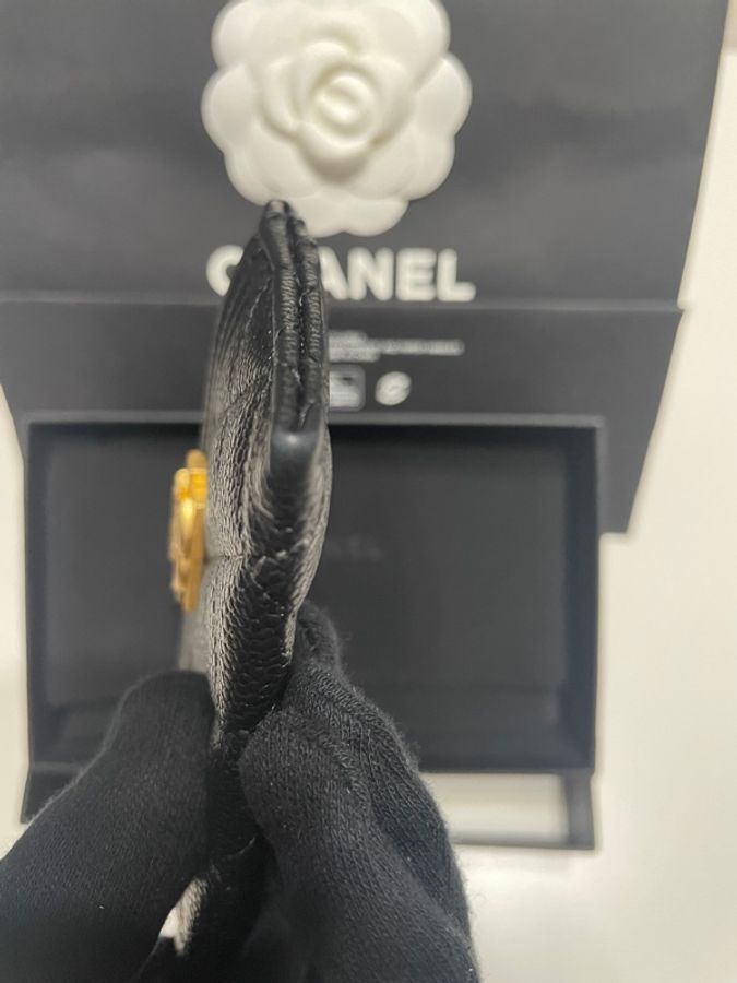 Chanel 經典款boy黑色荔枝牛皮金扣卡片夾-9