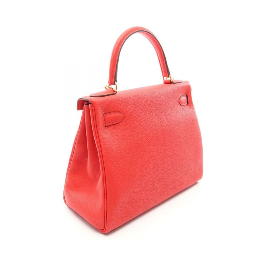 HERMES Kelly 28 Sellier 單肩手提包 Togo 皮革 Rouge Coeur GHW 二手 D-1