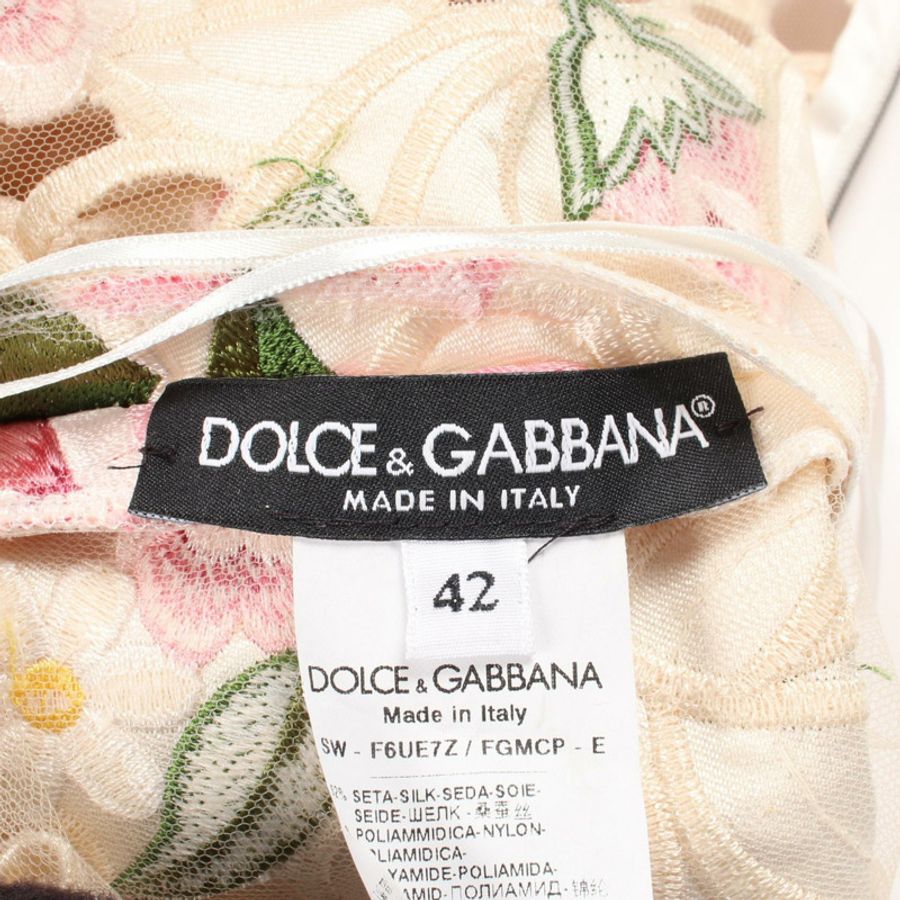 DOLCE & GABBANA 鏤空蕾絲刺繡洋裝 #42 真絲尼龍 米色 粉紅色 綠色 二手-2