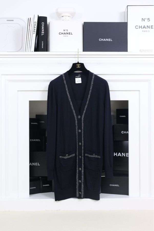Chanel2013年秋季深蓝色V领针织开衫外套-0