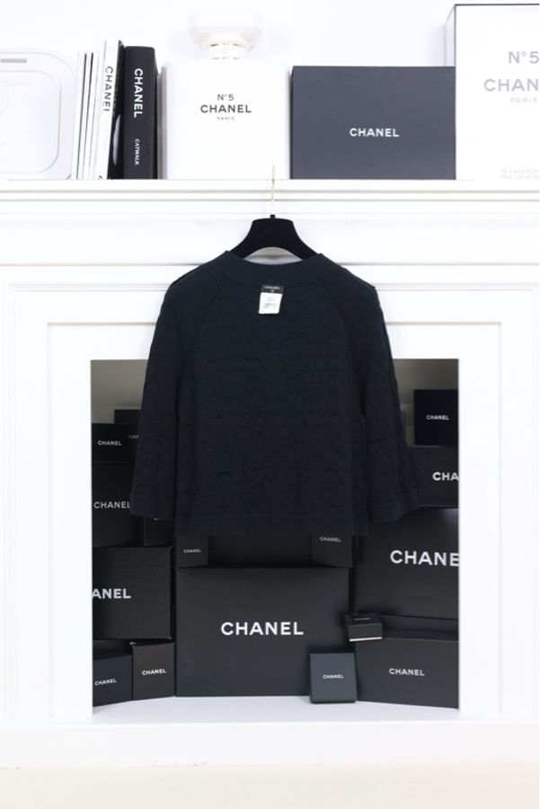 Chanel 2015年黑色V领七分袖针织毛衣-6