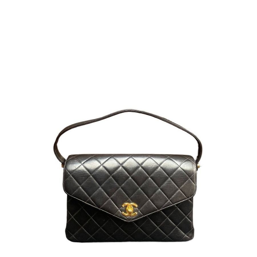 Chanel香奈兒黑金菱格紋雙C扣手提晚宴包-9