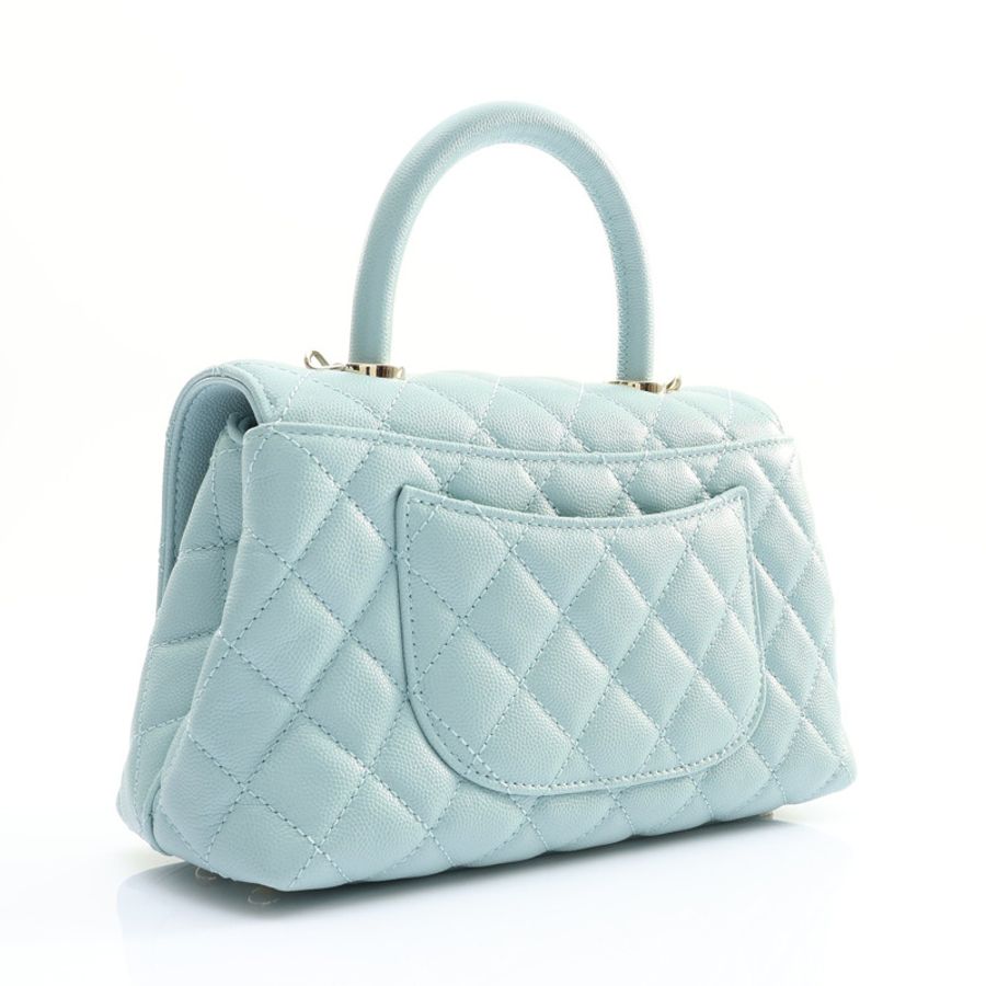 CHANEL 香奈兒 COCO Handle XS 肩背包 水藍色 荔枝紋 菱格紋牛皮 銀釦 A92990 A92990-1