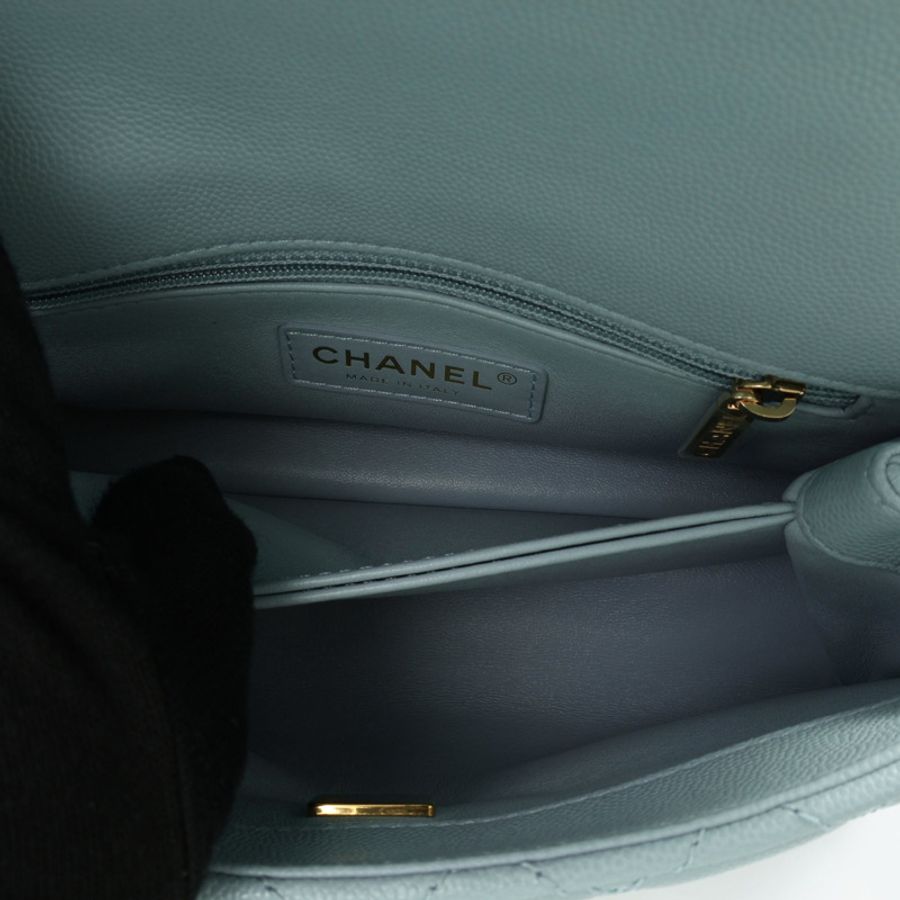 CHANEL 香奈兒 COCO Handle XS 肩背包 水藍色 荔枝紋 菱格紋牛皮 銀釦 A92990 A92990-3