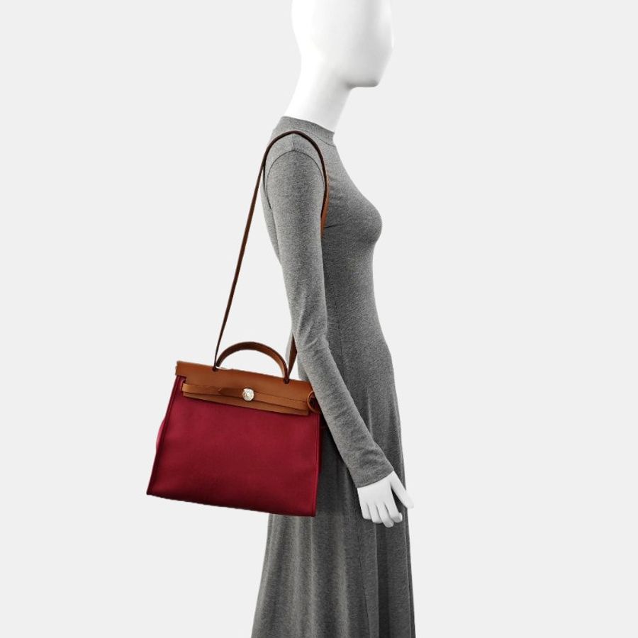 HERMES Herbag31石榴紅帆布單肩包手提包-1