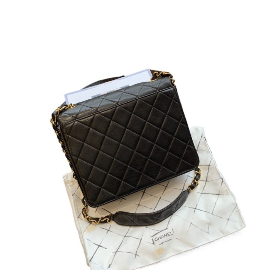 Chanel香奈兒黑金菱格紋大雙C扣方胖子鏈條包-2
