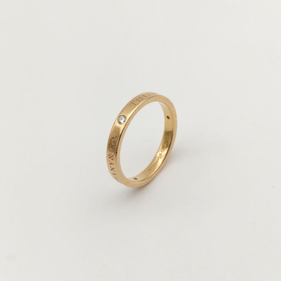TIFFANY&CO Tiffany&Co.三鑽戒指窄版18K玫瑰金/鑽石56-1