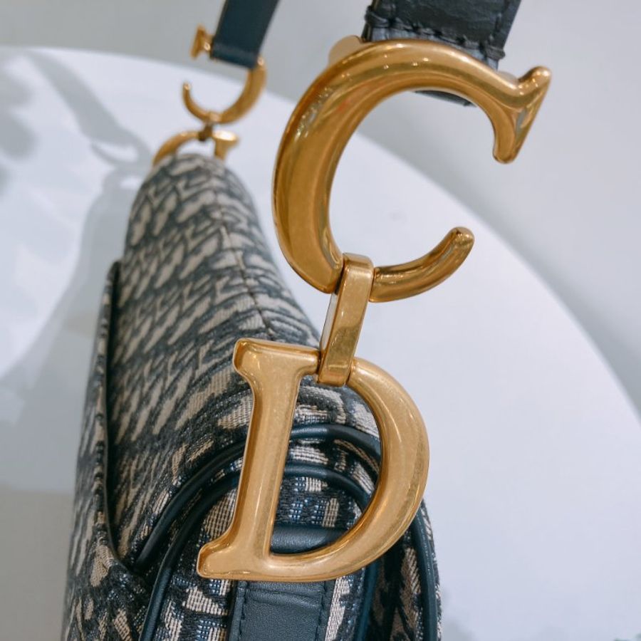 TW4933	Christian Dior迪奧深藍老花馬鞍包 Medium Saddle Handbag Oblique Canvas x Blue [Pre-Owned]-11