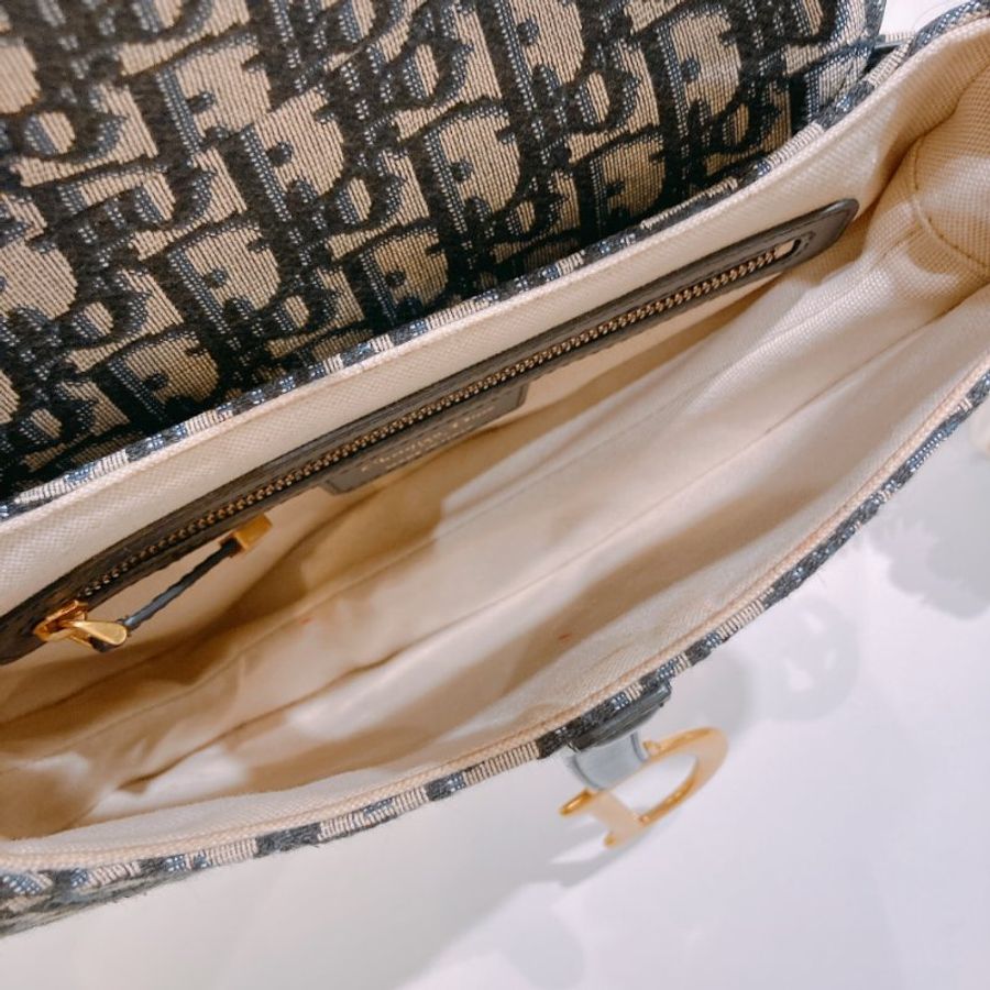 TW4933	Christian Dior迪奧深藍老花馬鞍包 Medium Saddle Handbag Oblique Canvas x Blue [Pre-Owned]-13