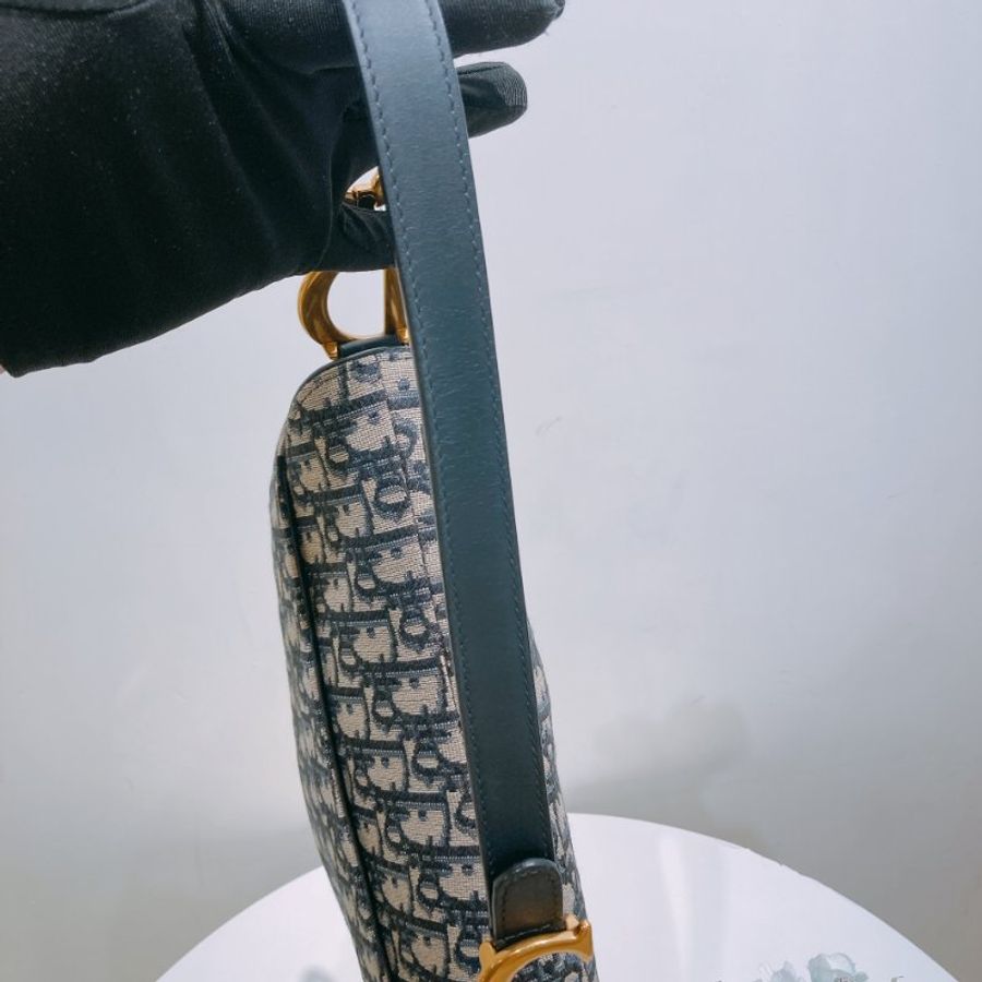 TW4933	Christian Dior迪奧深藍老花馬鞍包 Medium Saddle Handbag Oblique Canvas x Blue [Pre-Owned]-15