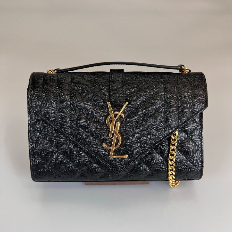 YSL 600195 黑金菱形絎縫縫線側肩包-1