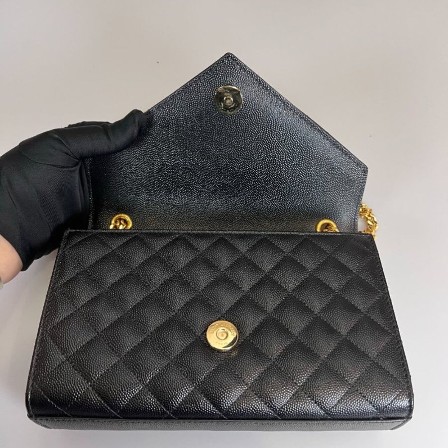 YSL 600195 黑金菱形絎縫縫線側肩包-6