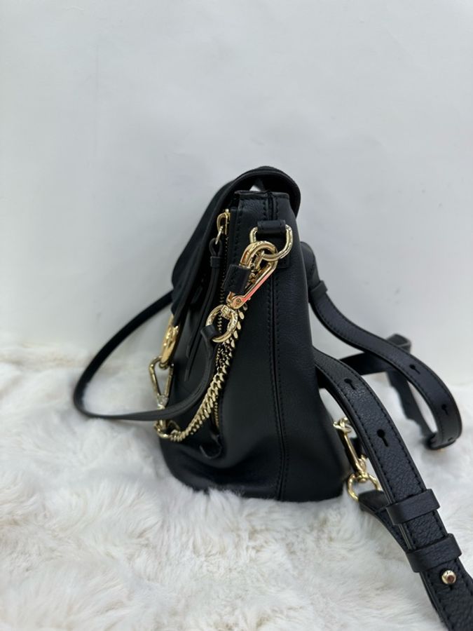 Chloe 蔻依黑色牛皮拼麂皮圓環雙肩包-3