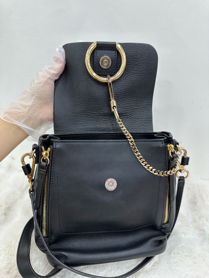 Chloe 蔻依黑色牛皮拼麂皮圓環雙肩包-6