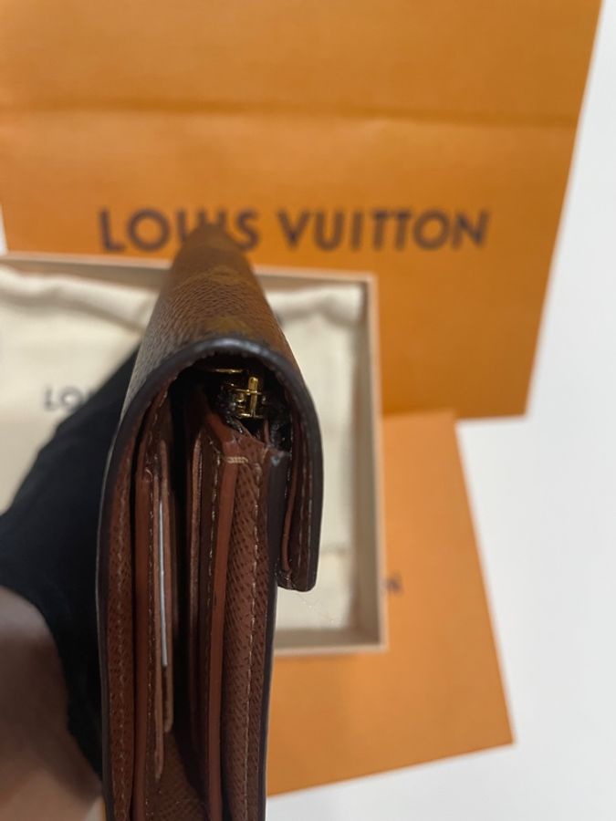 LV 老花三折金扣短夾-12