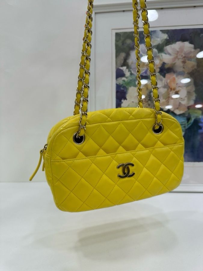 CHANEL/香奈兒手提單肩相機包 香奈兒相機包 檸檬黃色 15開 無卡-5