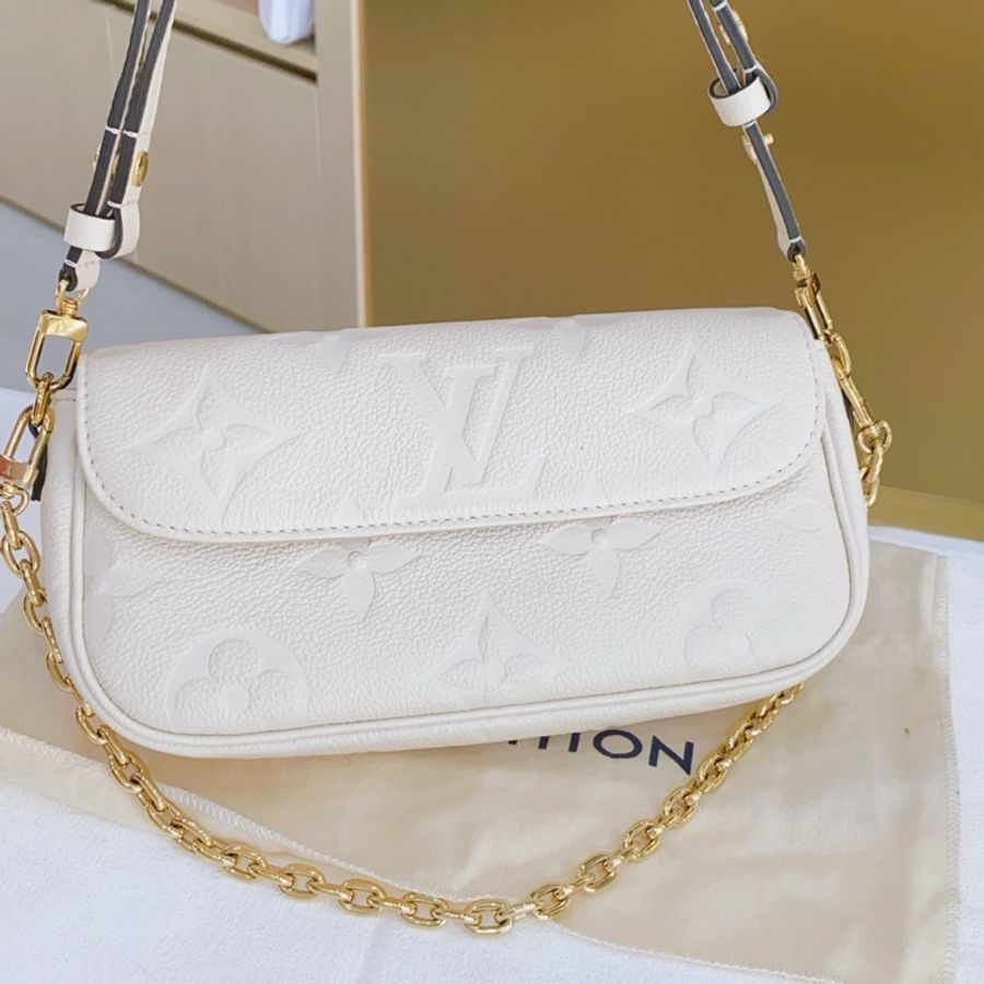 路易威登 LV ivy 奶白色全皮壓紋腋下包單肩包斜挎包-1