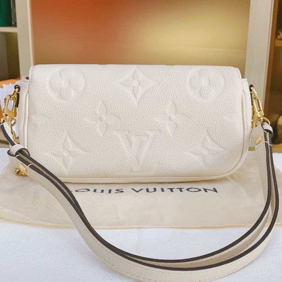 路易威登 LV ivy 奶白色全皮壓紋腋下包單肩包斜挎包-2