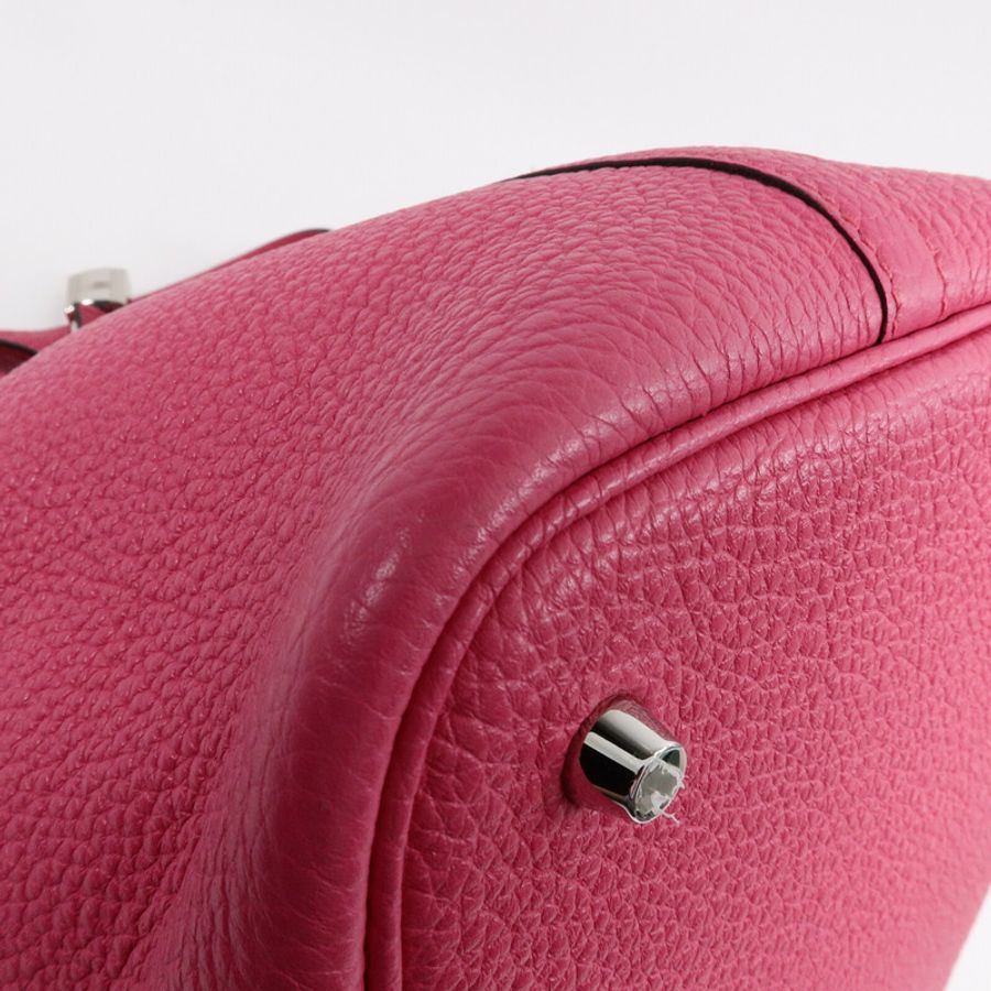 HERMES Clemence皮革Picotin MM扣手挽袋Rose Shocking-13