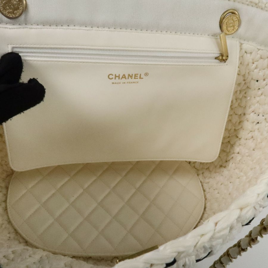 CHANEL 藤料Raffia Effect Tweed Shppping Bag鏈帶手挽袋-4