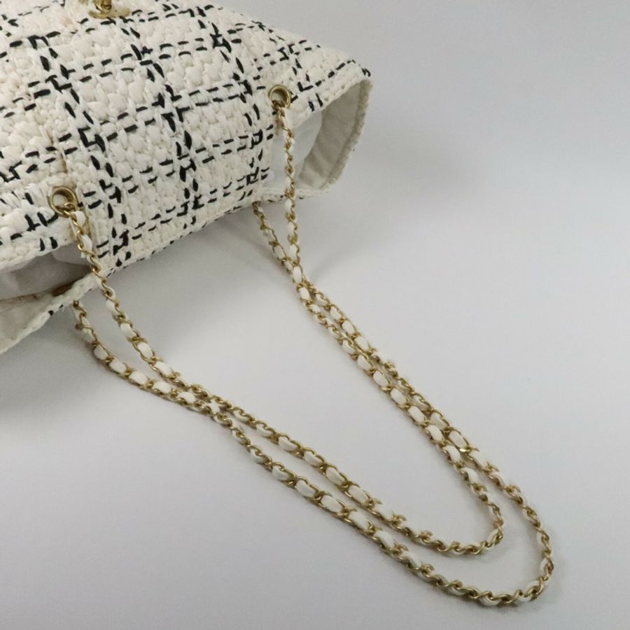 CHANEL 藤料Raffia Effect Tweed Shppping Bag鏈帶手挽袋-8